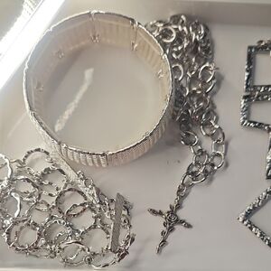 Silver Lot Of Bracelets, Earrings, And Necklaces